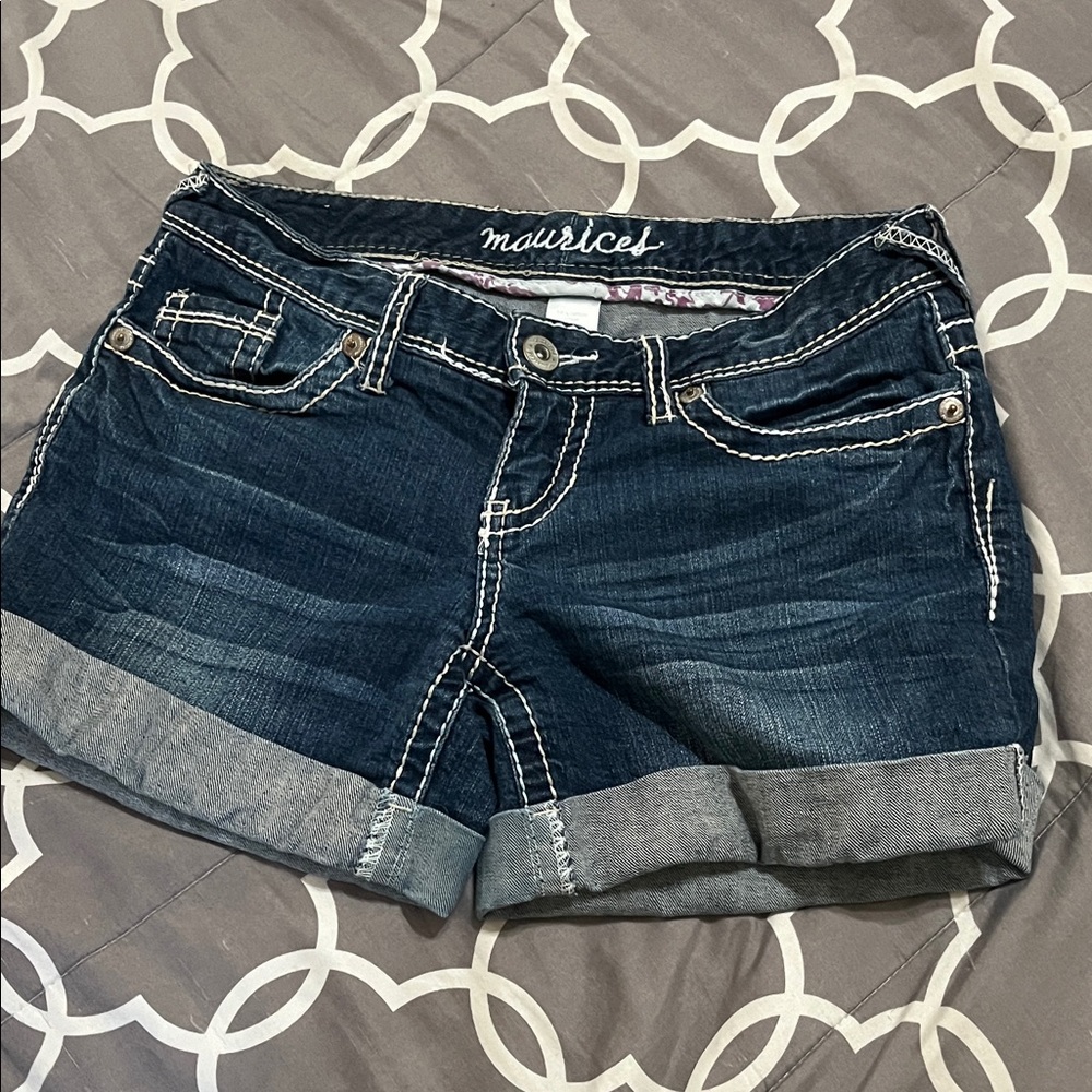 Maurices Dark Blue Roll-Cuff Denim Shorts